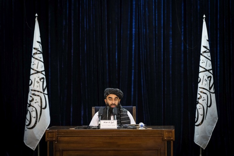 Taliban government spokesman Zabihullah Mujahid gives a press conference in Kabul, Afghanistan, Tuesday, September 21, 2021. (AP/PTI Photo)